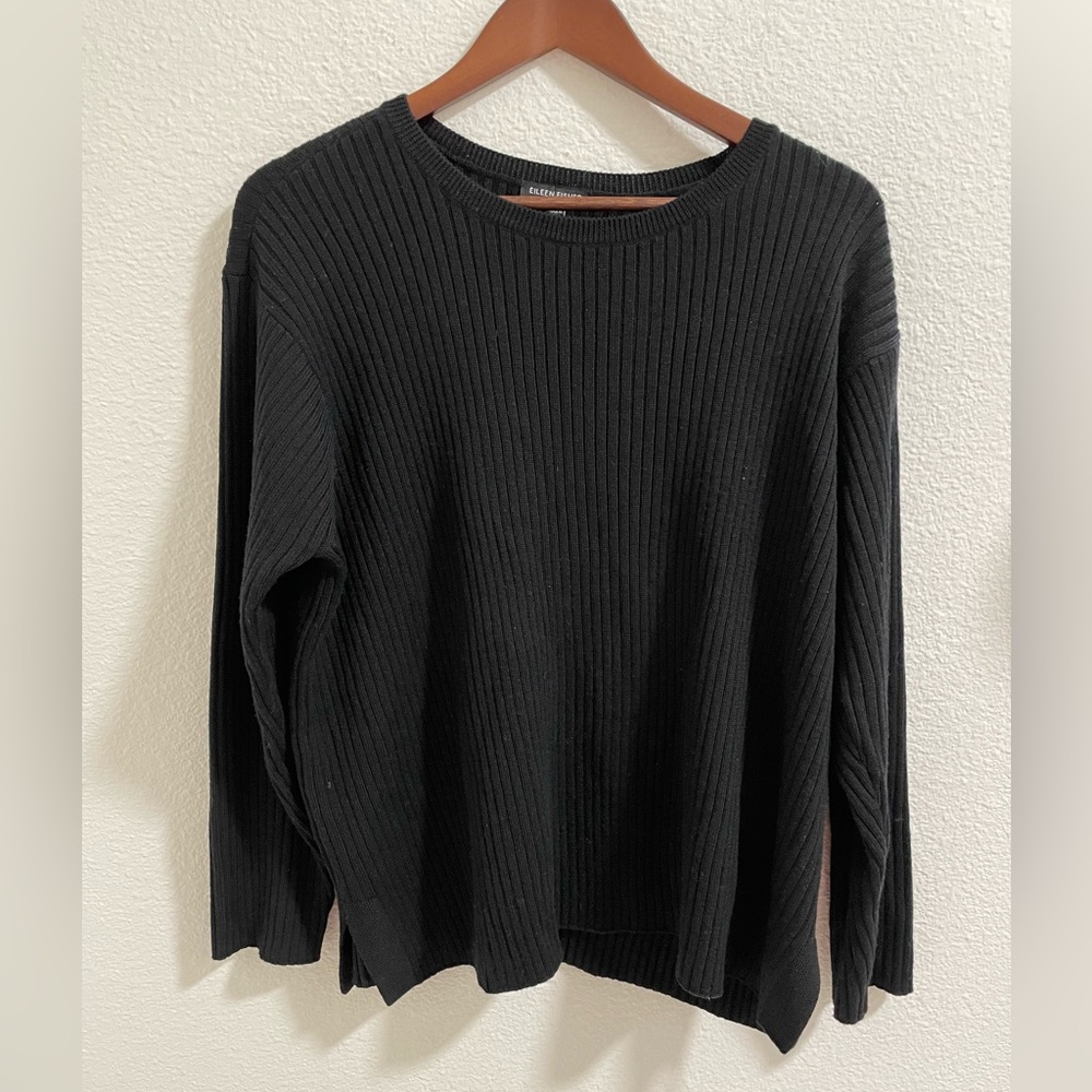 Eileen Fisher Merino Wool Black Ribbed Sweater
